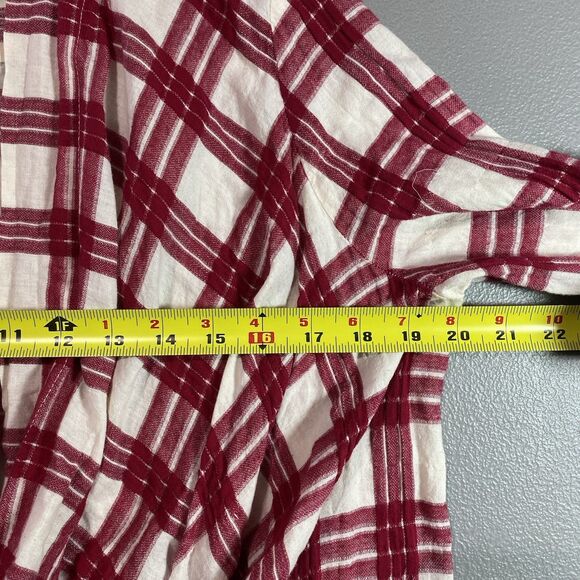 ORANGE CREEK Cardigan Plaid Fringe Open Front Long Sleeve Womens M L Red White - Picture 5 of 11